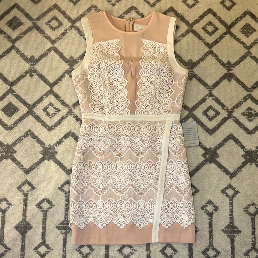 NWT Greylin X Nordstrom Lana Lace Mini Dress Sz S - Two Tone Nude/White